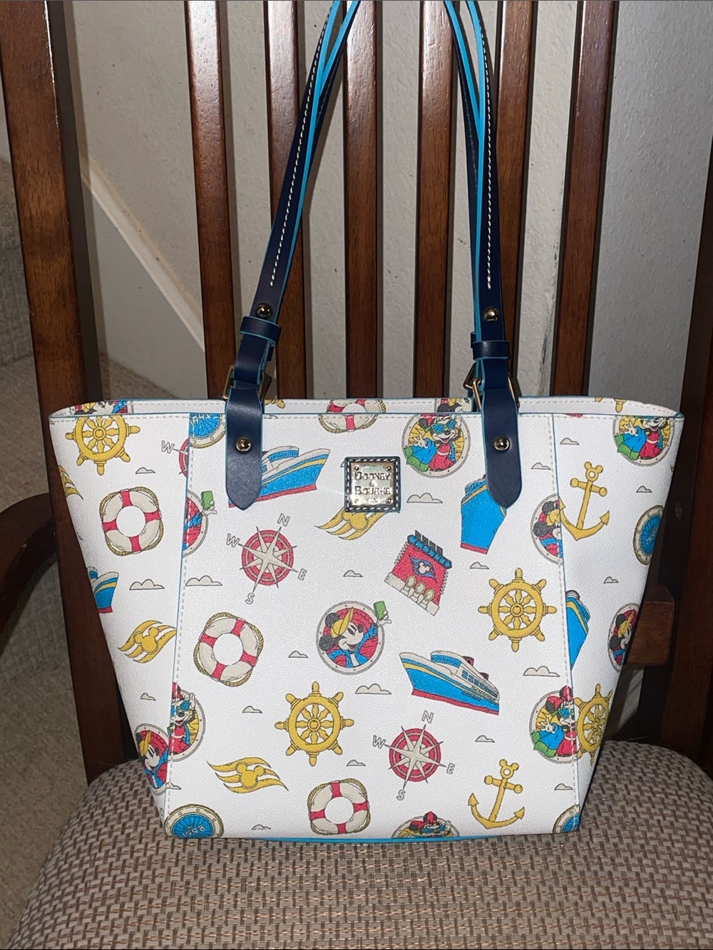 Dooney & Bourke Disney Cruise Nautical Print Tote Bag in White and Blue